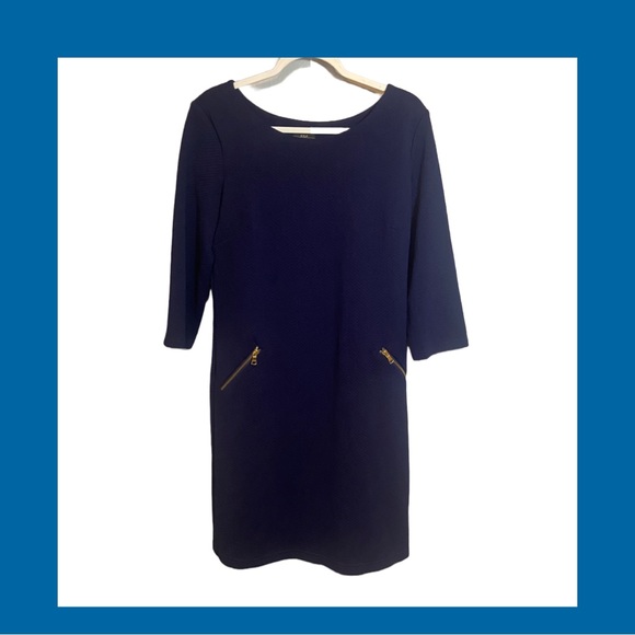 R&K Women`s Navy Blue Herringbone Textured Knit Dress - Size 12 - Picture 1 of 3
